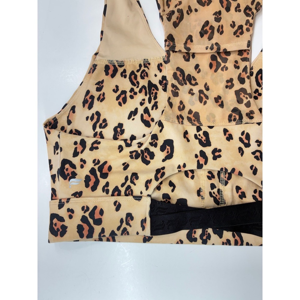 Fabletics Leopard Print Racerback Sports Bra V-Neck Cutout Back Tan Brown L - Picture 5 of 5